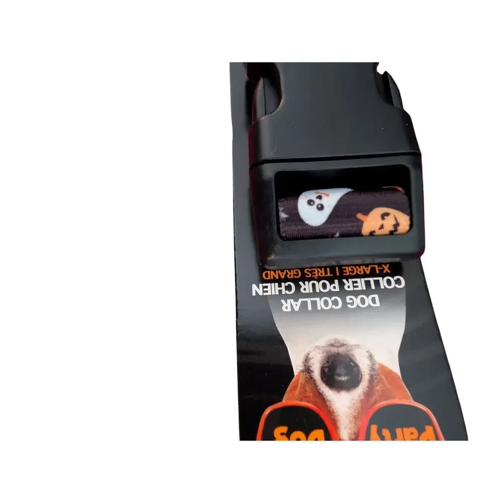 Halloween-themed dog collar with a bow tie.